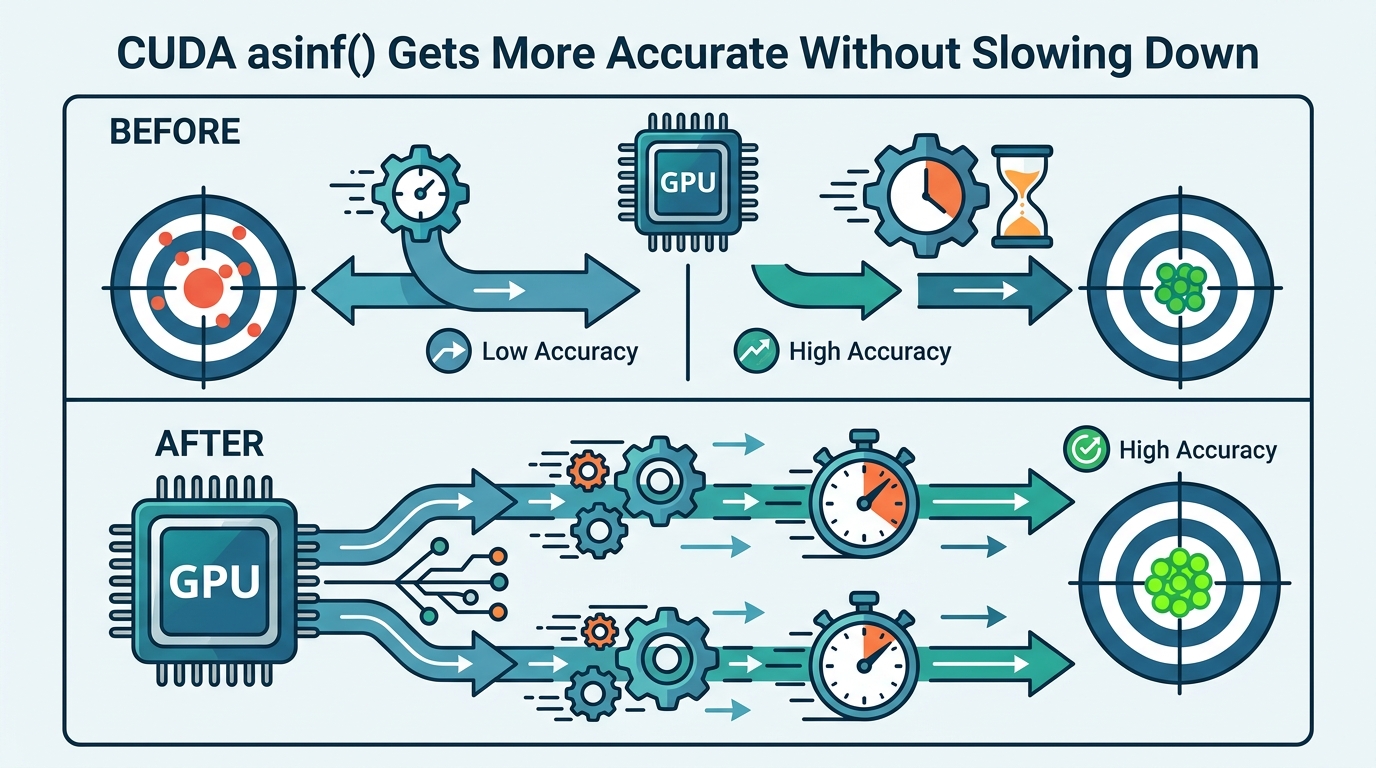 CUDA asinf() Gets More Accurate Without Slowing Down