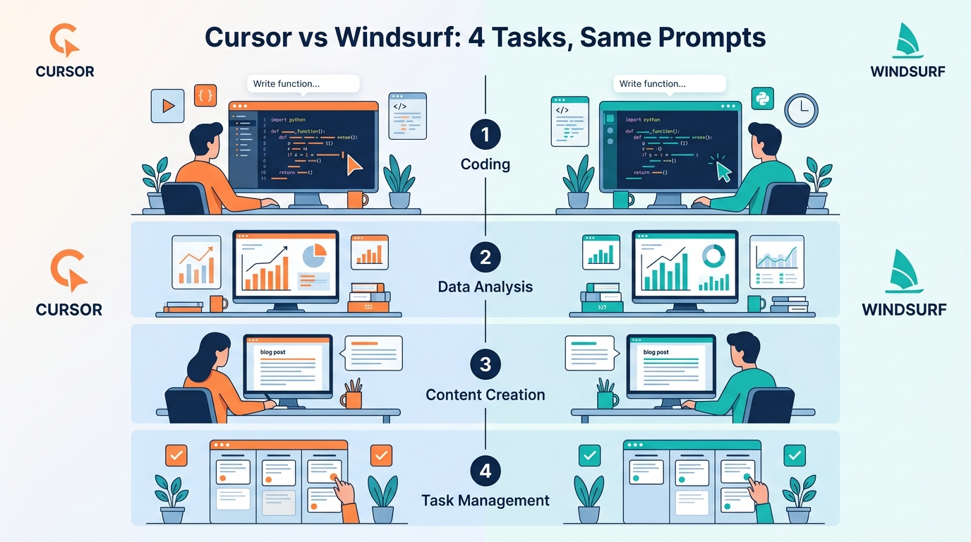 Cursor vs Windsurf: 4 Tasks, Same Prompts