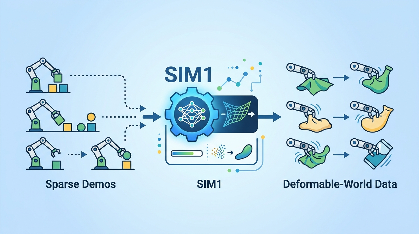 SIM1 turns sparse demos into deformable-world data