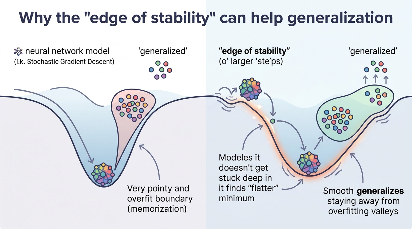 Why “edge of stability” can help generalization