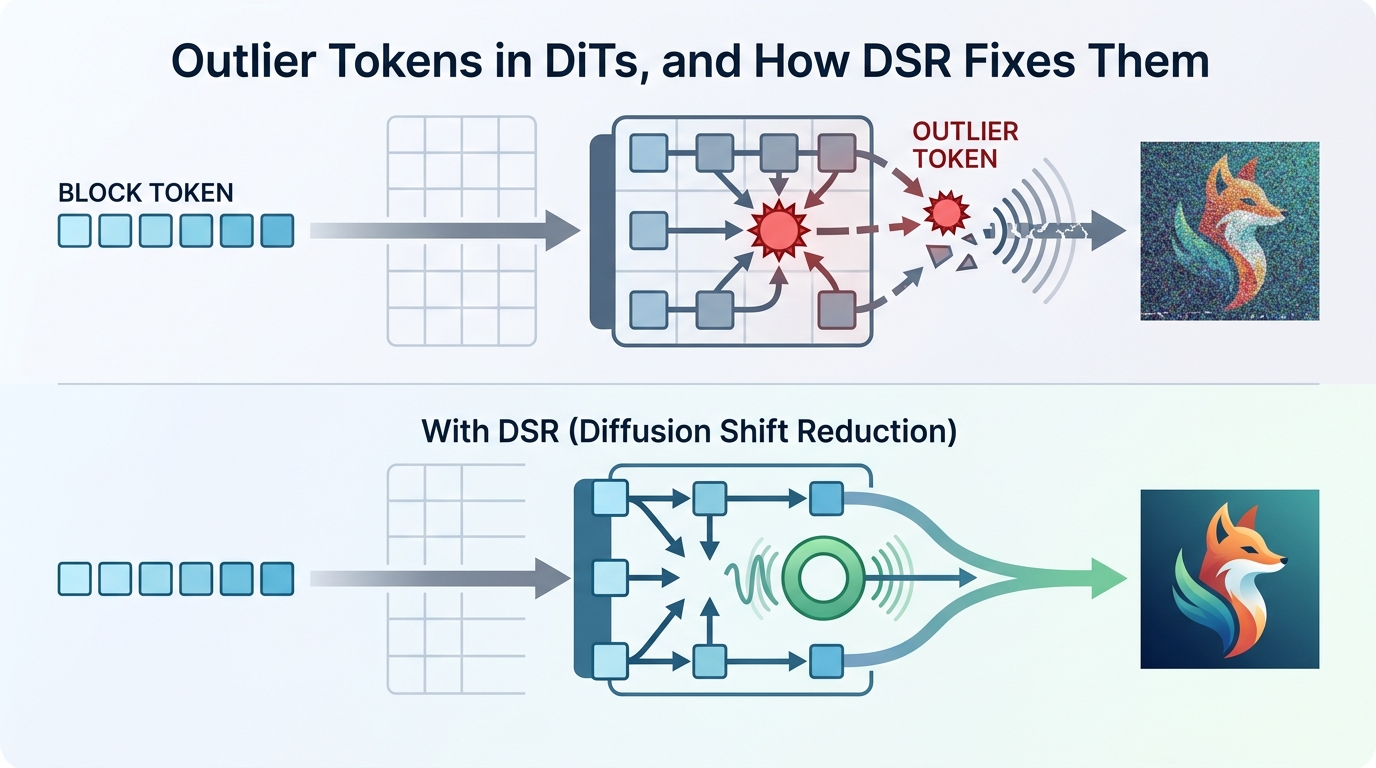 Outlier Tokens in DiTs, and How DSR Fixes Them