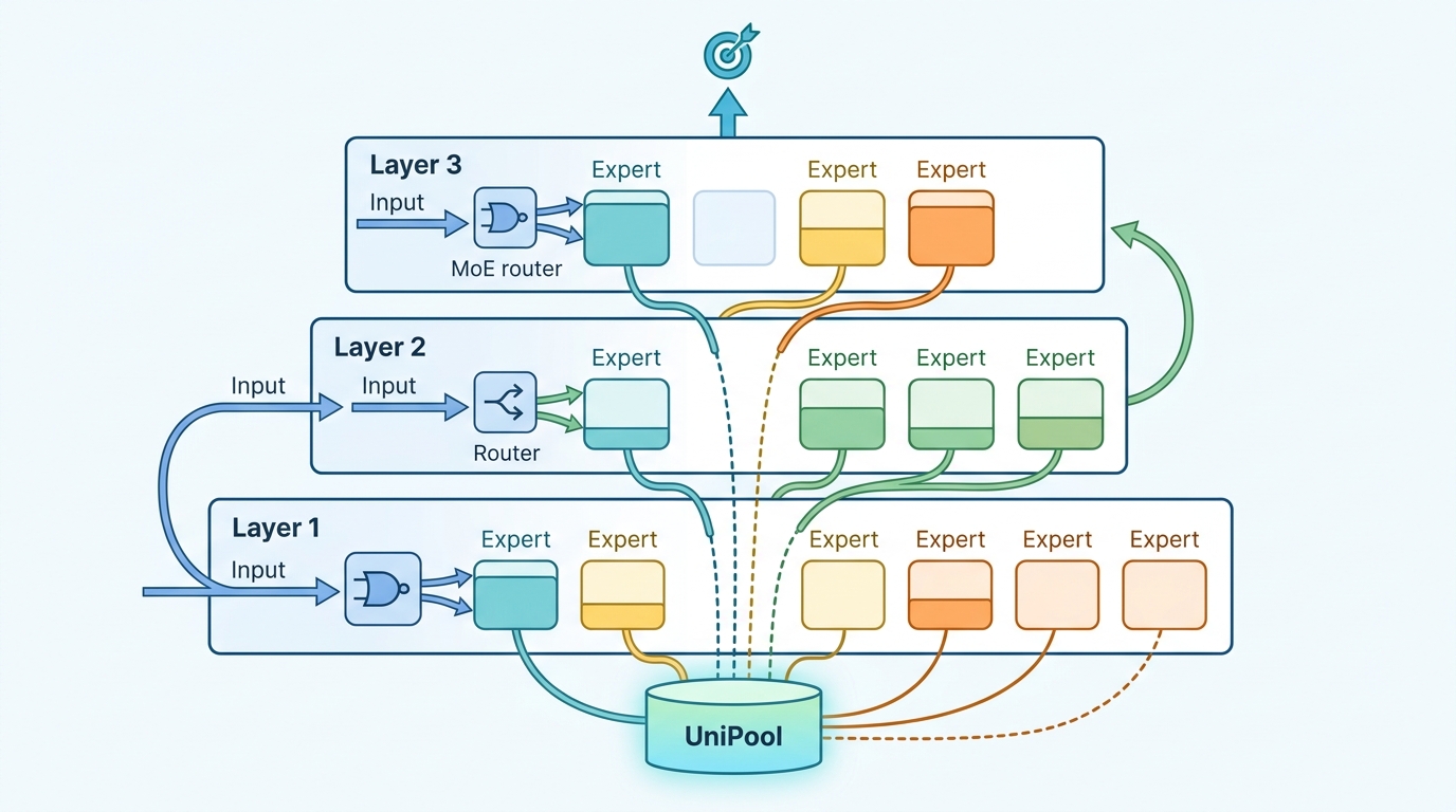 UniPool shares MoE experts across layers
