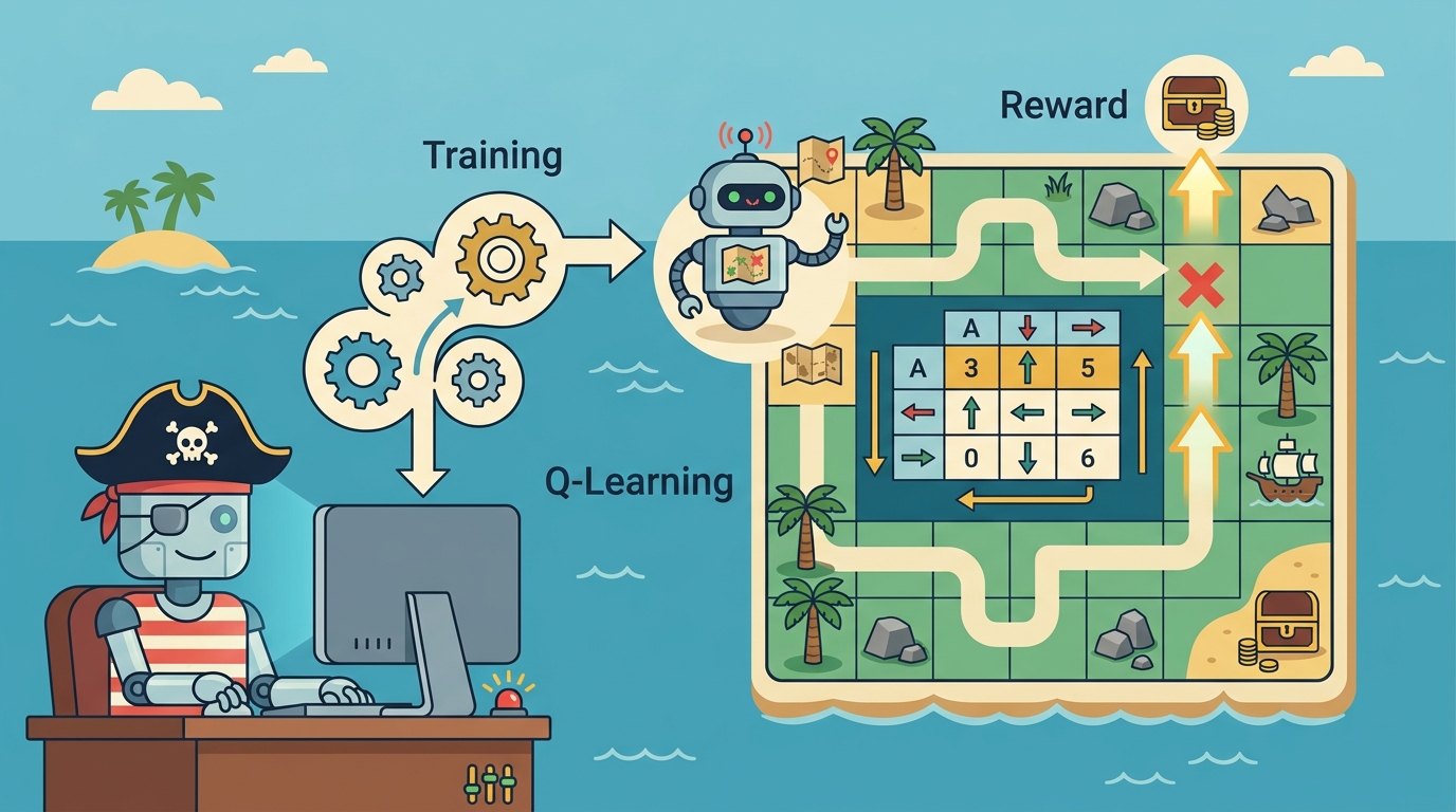 Pirate-AI trains a treasure-seeking Q-learning agent