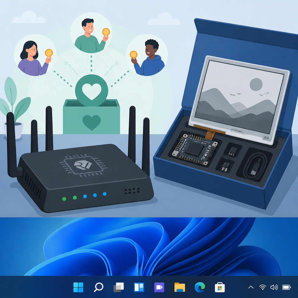 RISC-V router crowdfunding, E Ink kit, Windows 11 taskbar
