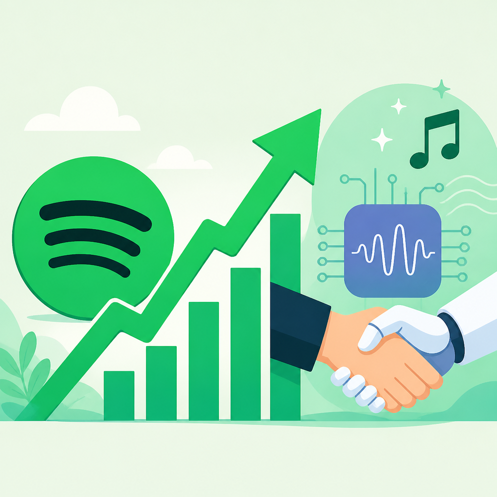 Spotify 因 AI 音樂協議大漲 13%