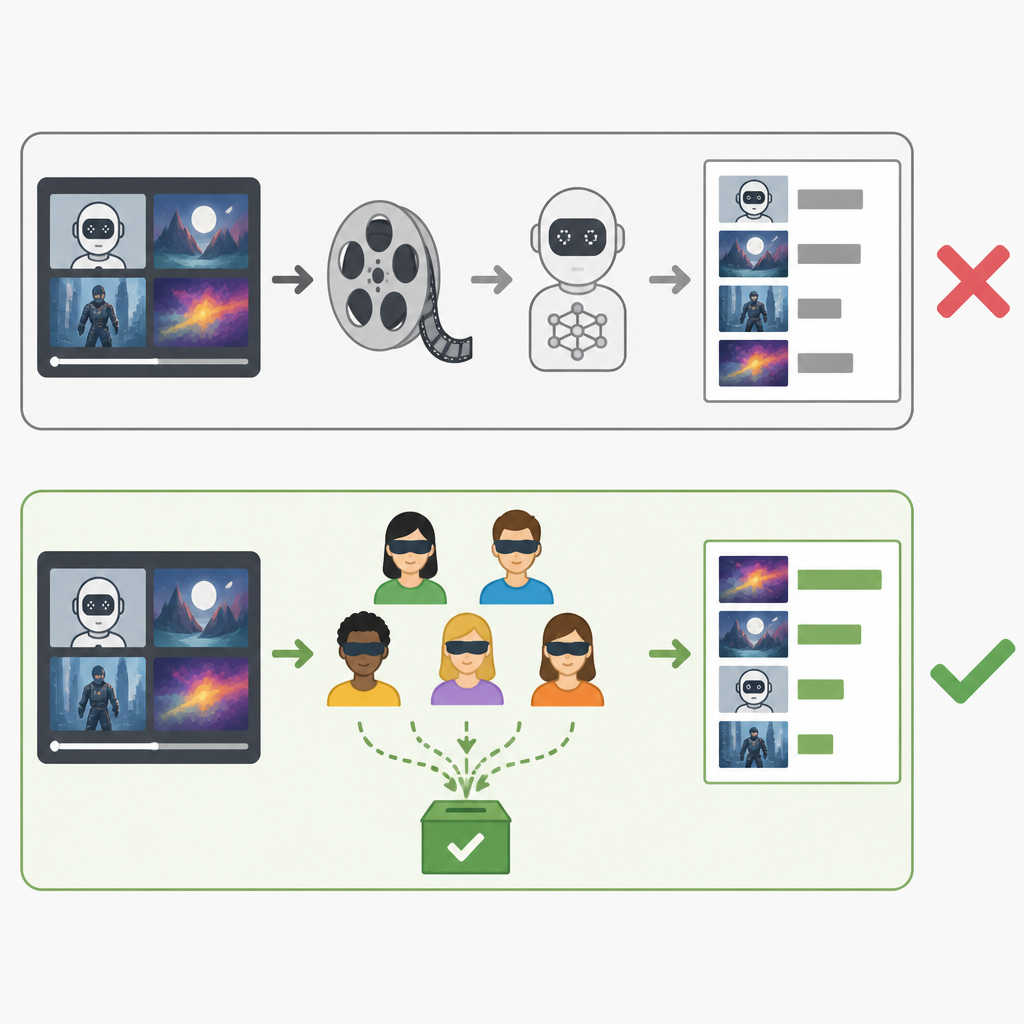Why blind human votes beat demo reels for AI video ranking