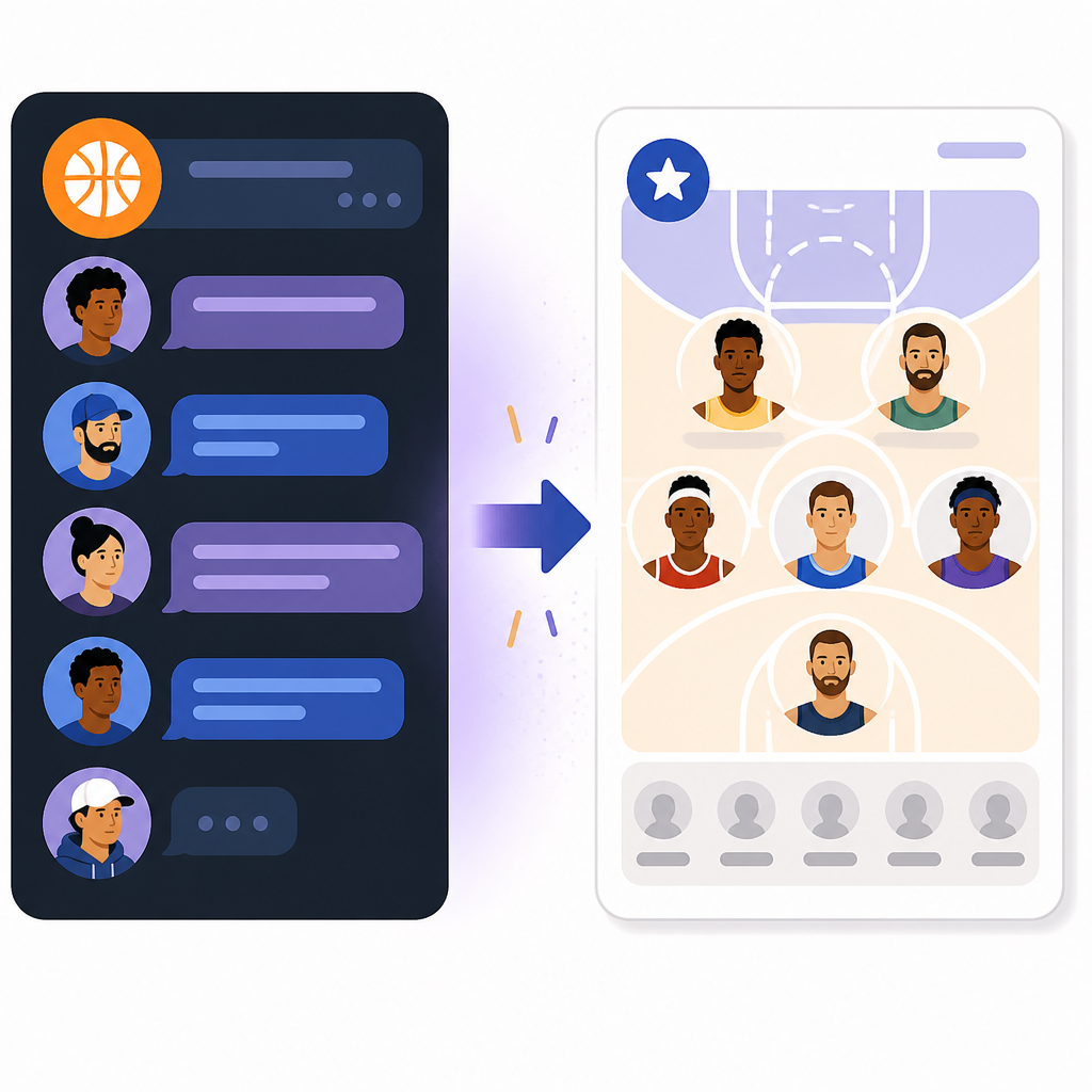 A game-thread prompt turns NBA chatter into a template