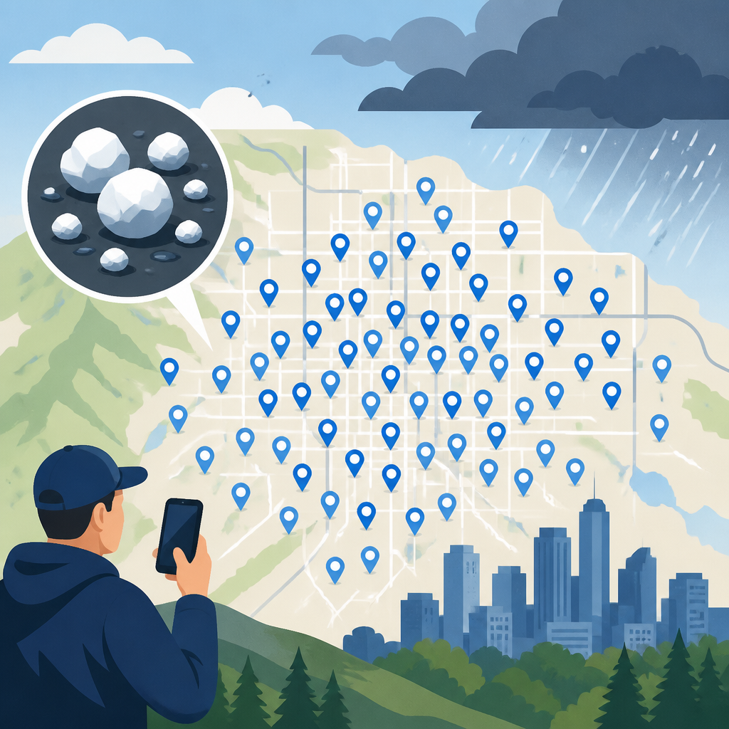 Denver hail map logs 209 spotter reports