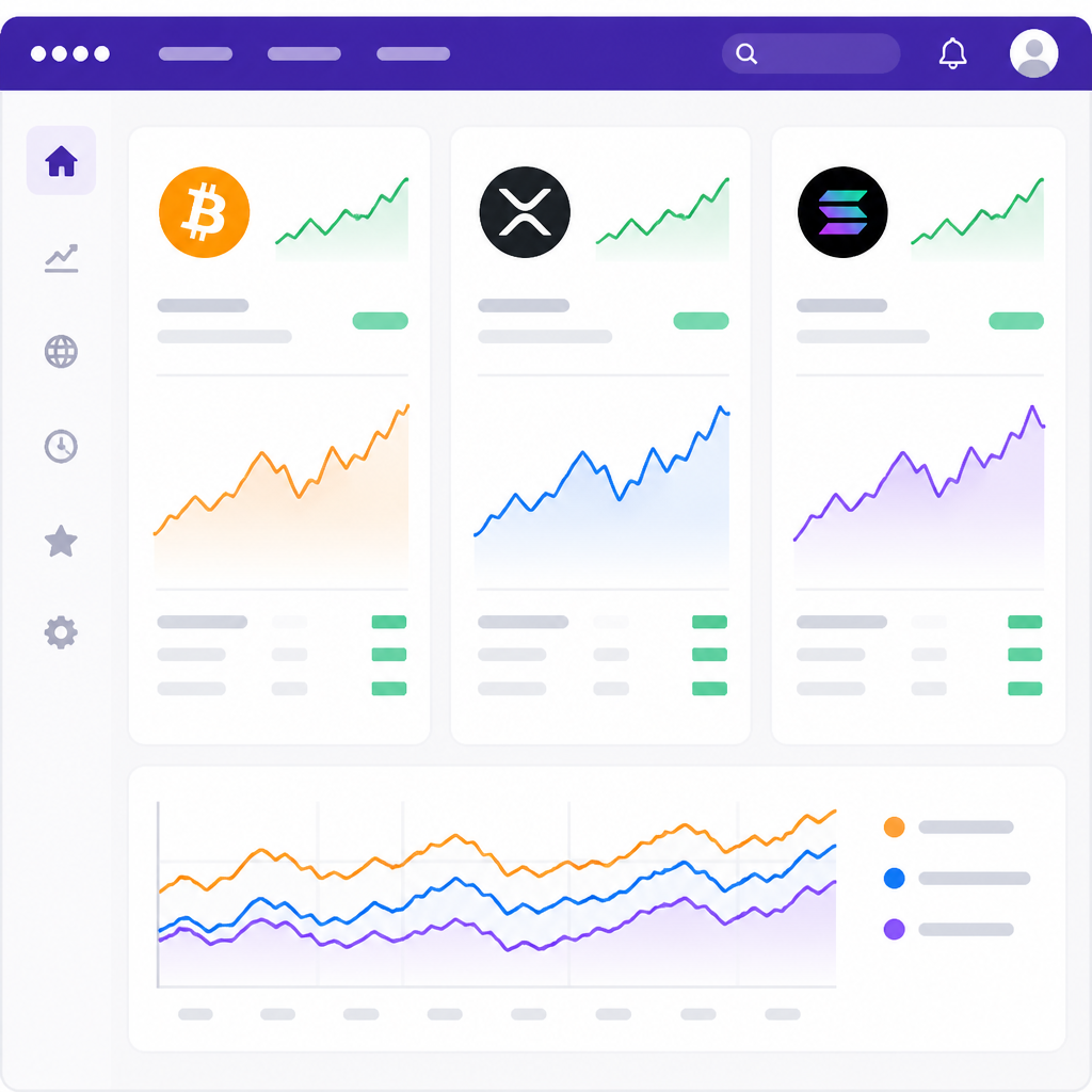 Yahoo Finance 幣圈頁面同看比特幣、XRP 與 Solana