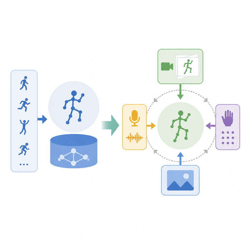 先學動作先驗，再對齊多模態