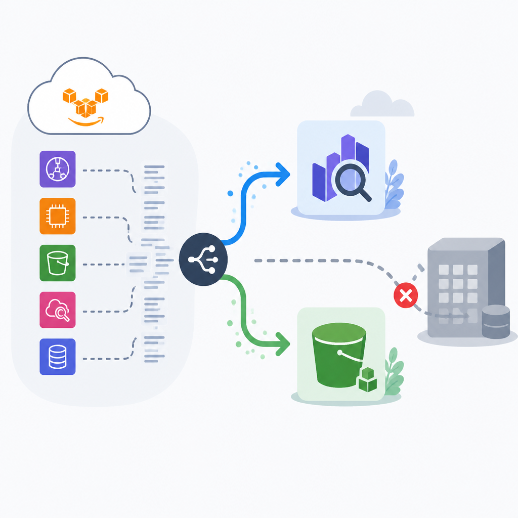 AWS 日誌應分流到 OpenSearch 與 S3，而不是硬塞進單一平台