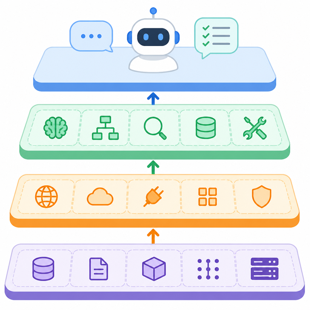 AI Agent 工具選型拆成四層