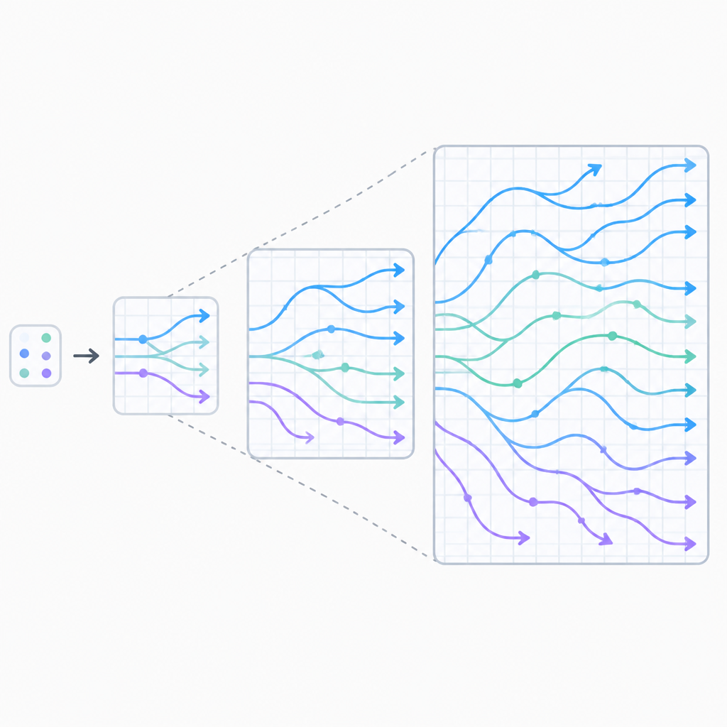 Expanding Flow Maps let generation grow with output size